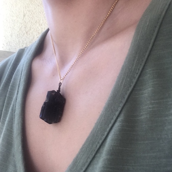Black Tourmaline Gold Plated Necklace - Picture 6 of 8